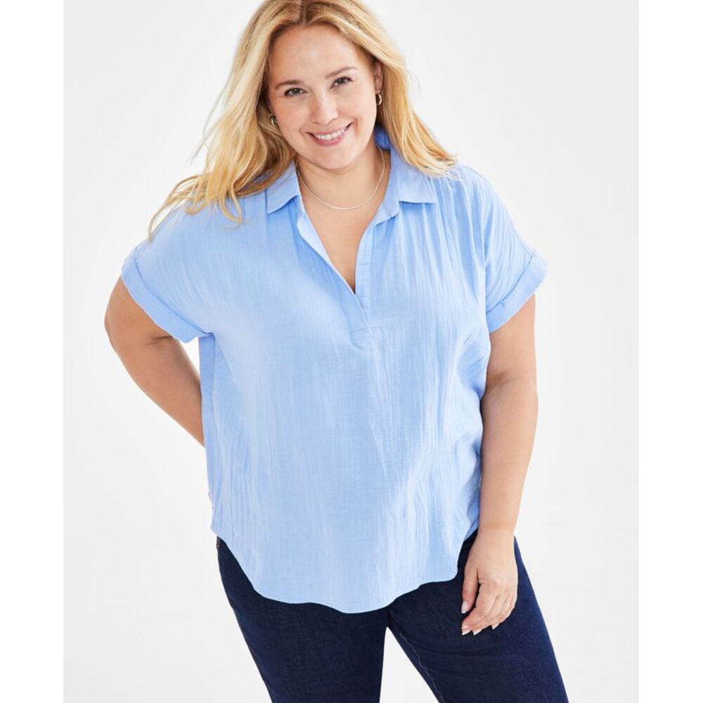 Plus Size Gauze Camp Shirt